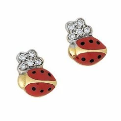 Aaron Basha Diamond Flower Ladybug Stud Earrings Ladybugs
