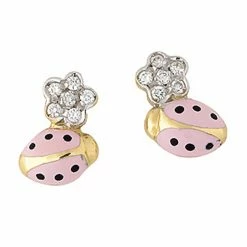 Aaron Basha Diamond Flower Ladybug Stud Earrings