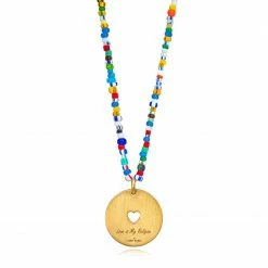 Aaron Basha Love Is My Religion Yellow Gold On Colorful Beaded Chain - Pre Order September 2022 Delivery