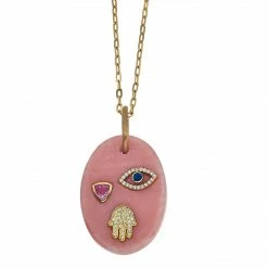 MoraisXBasha 14K Gold Bella Pink Quartz Evil Eye & Diamond Hamsa Pendant Necklace, 2 Trillions