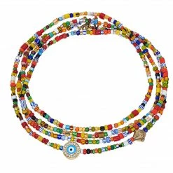 MoraisXBasha Evil Eye Sass Beaded Bracelet With Gold Bead & Light Blue Eye