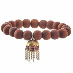 MoraisXBasha Shoosha Large Sandalwood Bracelet With Fringe Evil Eye, 14K Gold