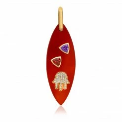 MoraisXBasha Michal 18K Gold Carnelian & Diamond Hamsa Pendant