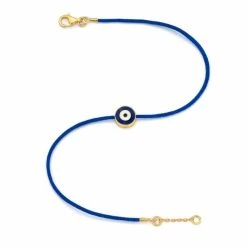 Aaron Basha Yellow Gold Vermeil Men's Navy Evil Eye Bracelet (7-7.5")- Pre Order Delivery September 2022