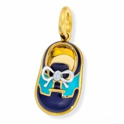 Aaron Basha 18K Yellow Gold Navy & Light Blue Saddle Shoe Boys Baby Shoes