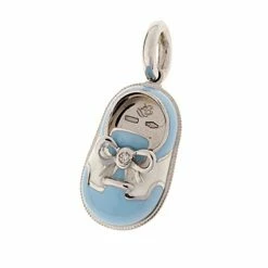 Aaron Basha Boys Baby Shoes 18K White Gold Light Blue & White Saddle Shoe