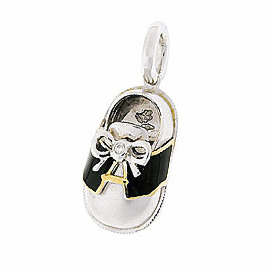 Aaron Basha 18K White Gold Saddle Shoe With Black Sides Boys Baby Shoes