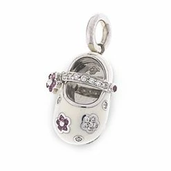Aaron Basha Girls Baby Shoes 18K White Gold Shoe Charm With Pink Sapphire