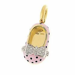 Aaron Basha 18K Yellow Gold & Pink Polka Dot Shoe - Pre Order Delivery August 2022 Girls Baby Shoes