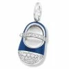 Aaron Basha Girls Baby Shoes 18K White Gold Navy Blue Pave Toe And Diamond Strap