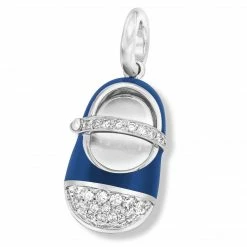 Aaron Basha Girls Baby Shoes 18K White Gold Navy Blue Pave Toe And Diamond Strap