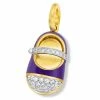 Aaron Basha 18K Yellow Gold Purple Pave Toe And Diamond Strap Girls Baby Shoes
