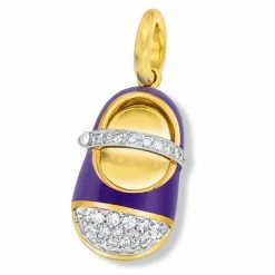 Aaron Basha 18K Yellow Gold Purple Pave Toe And Diamond Strap Girls Baby Shoes