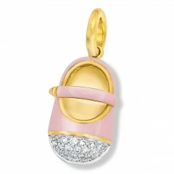 Aaron Basha 18K Pink Shoe With Diamond Toe & Enamel Strap Girls Baby Shoes