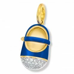 Aaron Basha Girls Baby Shoes 18K Navy Shoe With Diamond Toe & Enamel Strap