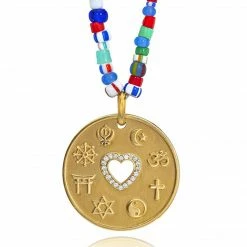 Aaron Basha Love Is My Religion Yellow Gold On Colorful Beaded Chain - Pre Order September 2022 Delivery