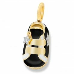Aaron Basha 18K Yellow Gold Black Double Strap Sneaker With Diamond Star Boys Baby Shoes