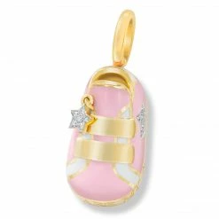 Aaron Basha 18K Yellow Gold Pink/White Double Strap Sneaker With Diamond Star Girls Baby Shoes