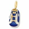 Aaron Basha Boys Baby Shoes 18K Yellow Gold Cobalt Blue/White Stripe Sneaker With Diamond Star