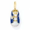 Aaron Basha Boys Baby Shoes 18K Yellow Gold Cobalt Blue/White Sneaker With Diamond Star & Sole