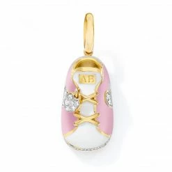 Aaron Basha 18K Yellow Gold Pink/White Sneaker With Diamond Heart & Sole Girls Baby Shoes