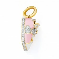 Aaron Basha 18K Yellow Gold Pink/White Sneaker With Diamond Heart & Sole Girls Baby Shoes