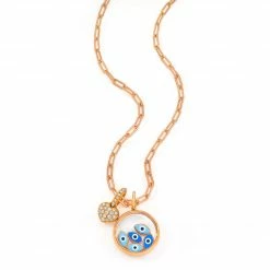 Aaron Basha 18K Heart & Floating Eye Charm On Rose Gold Vermeil Link Necklace - Necklace & Charms Sold Separately Evil Eye
