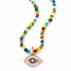 Aaron Basha 18K Rose Gold Large Baguette Diamond Shaped Evil Eye Charm