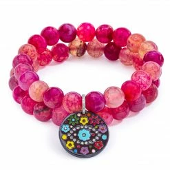 Aaron Basha Fuchsia Agate Beaded Bracelet Set Beaded Treasures