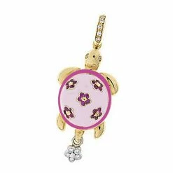 Aaron Basha Turtle With Pink Sapphire Flower Accent Charms