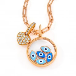 Aaron Basha 18K Heart & Floating Eye Charm On Rose Gold Vermeil Link Necklace - Necklace & Charms Sold Separately Evil Eye