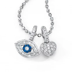 Aaron Basha Diamond Collection 18K Small Baguette Evil Eye Charm With Pave Heart On Necklace - Charms & Necklace Sold Separately