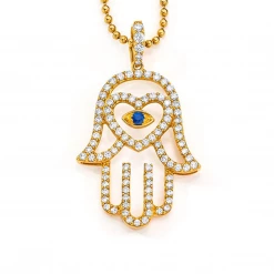 Aaron Basha 18K Large Open Hand Hamsa Charm With Heart On Necklace - Charm & Necklace Sold Separately