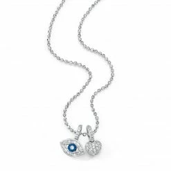 Aaron Basha Diamond Collection 18K Small Baguette Evil Eye Charm With Pave Heart On Necklace - Charms & Necklace Sold Separately
