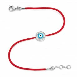 Aaron Basha White Gold Vermeil & Diamond Women's Light Blue Evil Eye Bracelet