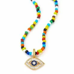 Aaron Basha 18K Yellow Gold Large Baguette Diamond Shaped Evil Eye Charm