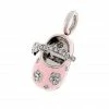 Aaron Basha Girls Baby Shoes 18K White Gold & Pink Flower Shoe Charm