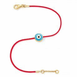 Aaron Basha Yellow Gold Vermeil Women's Light Blue Evil Eye Bracelet (Size 6-6.5")