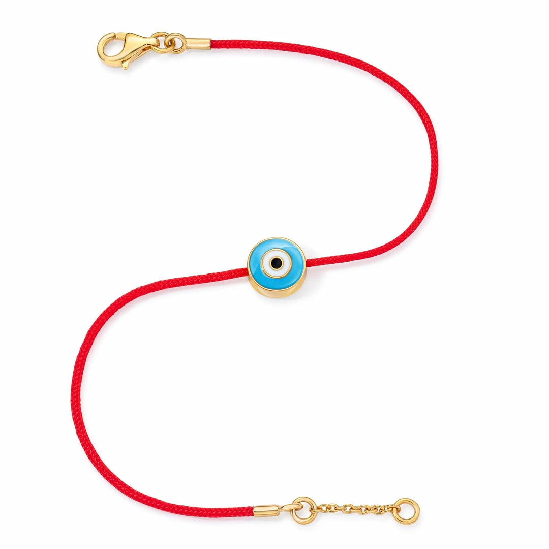 Aaron Basha Yellow Gold Vermeil Women's Light Blue Evil Eye Bracelet (Size 6-6.5")